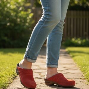 Lands' End Vibrant Red Suede Mules